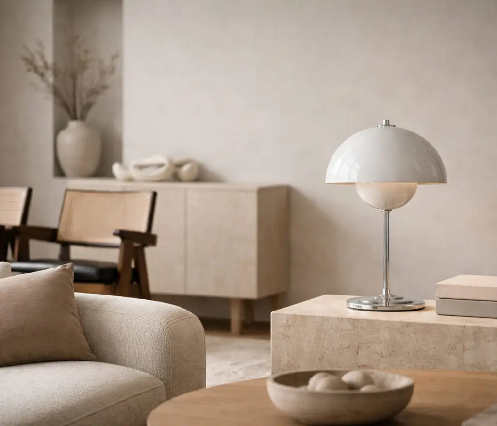 &Tradition Flowerpot VP3 Tischleuchte von Verner Panton im Wohnzimmer