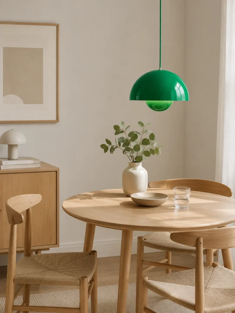 Grüne &Tradition Flowerpot VP7 Pendelleuchte über einem runden Esstisch