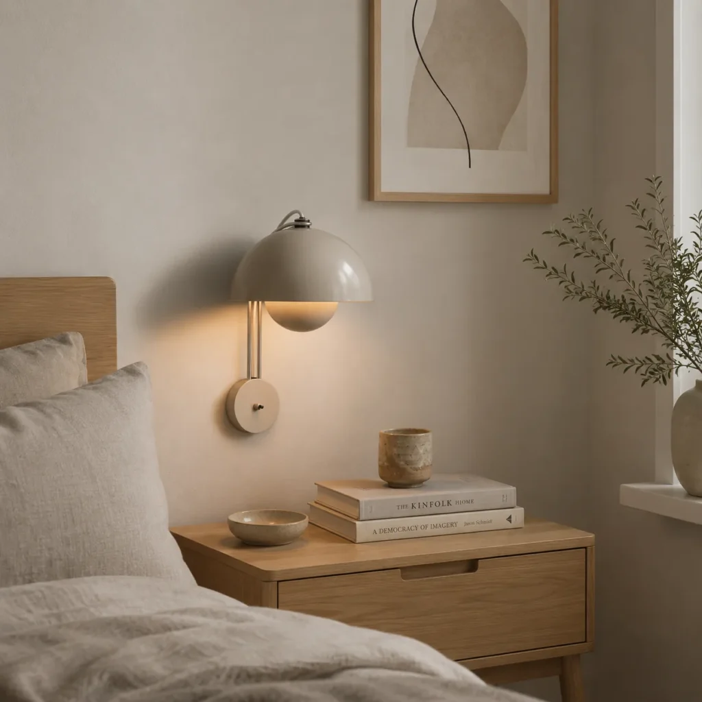&Tradition Flowerpot VP8 Wandleuchte neben einem Bett