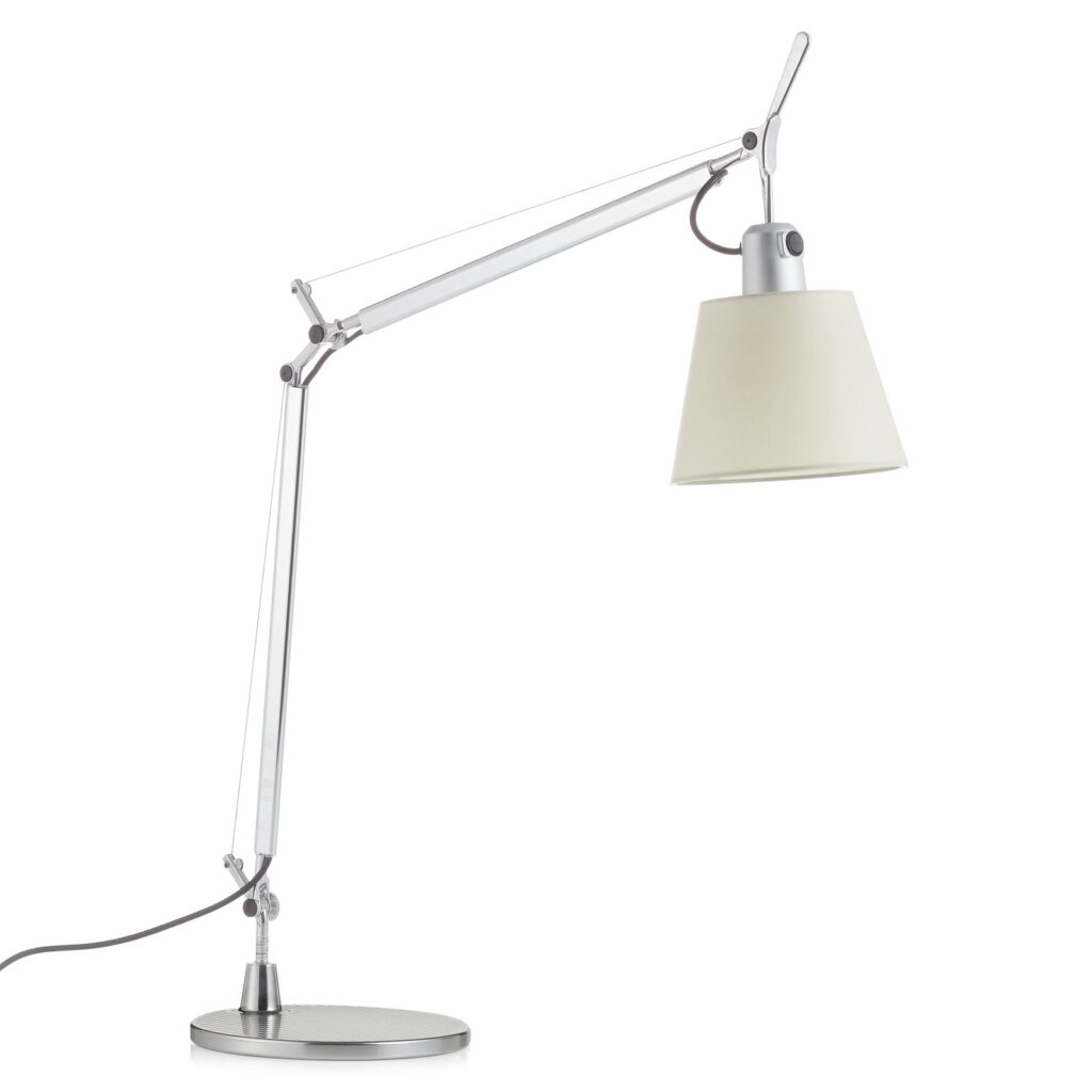 Artemide Tolomeo Basculante Tavolo Tischleuchte in Aluminium mit Pergamentschirm, Design Michele De Lucchi und Giancarlo Fassina