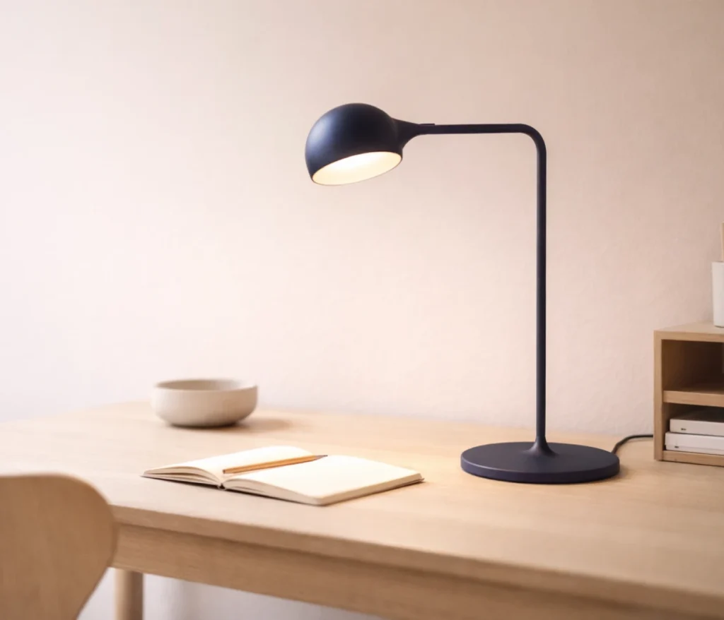 Artemide IXA Tavolo LED Tischleuchte auf modernem Schreibtisch im minimalistischen Homeoffice