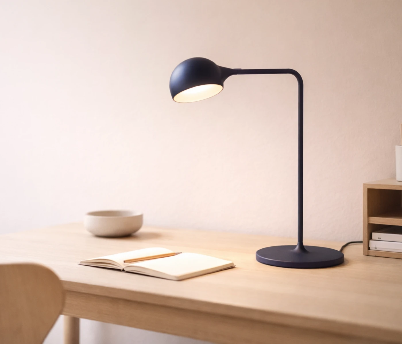 Artemide IXA Tavolo LED Tischleuchte auf modernem Schreibtisch im minimalistischen Homeoffice