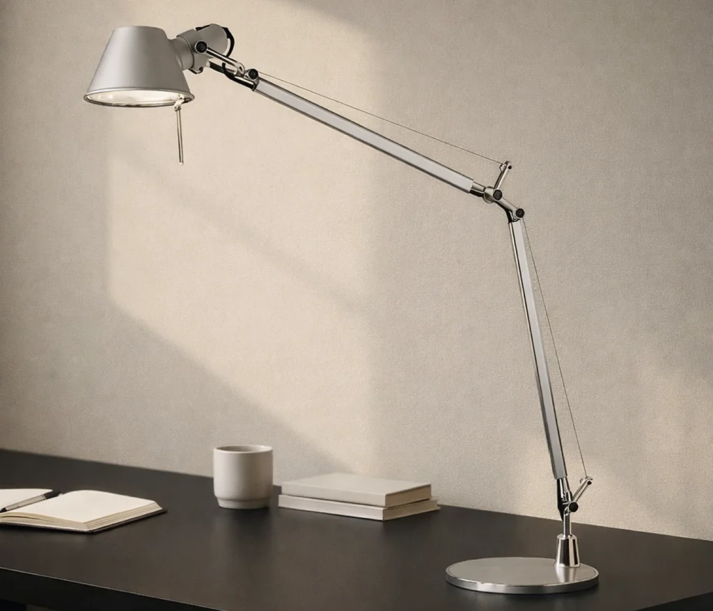 Artemide Tolomeo Tavolo Design Schreibtischleuchte aus Aluminium auf modernem Schreibtisch