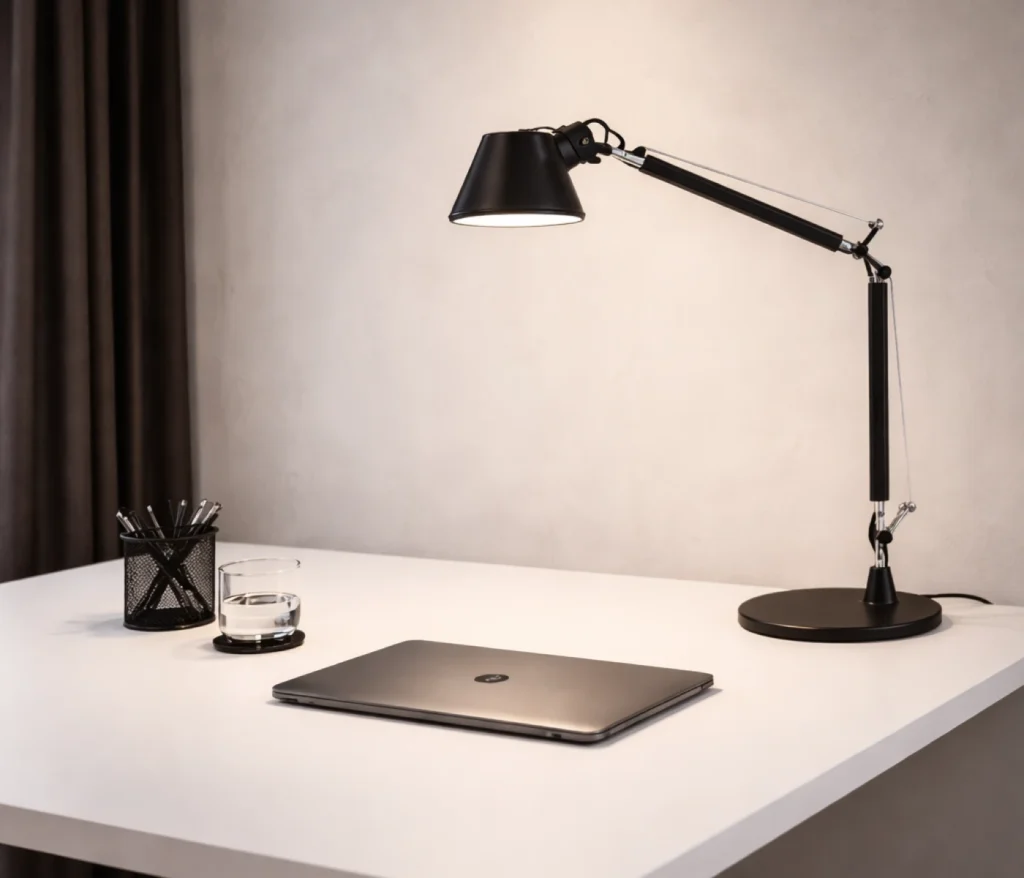 Artemide Tolomeo Tavolo Design Schreibtischleuchte auf modernem Schreibtisch im Homeoffice