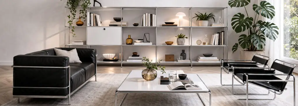 Bauhaus Designklassiker Wohnzimmer mit Wassily Chair und LC2 Sessel im modernen Bauhaus Stil