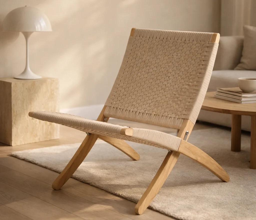 Carl Hansen & Søn MG501 Cuba Chair aus Eichenholz mit geflochtener Sitzfläche im skandinavischen Wohnzimmer