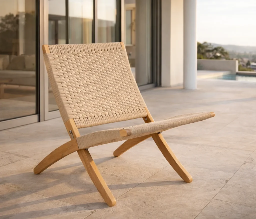 Carl Hansen & Søn MG501 Cuba Chair klappbarer Lounge Chair aus Eiche auf moderner Terrasse