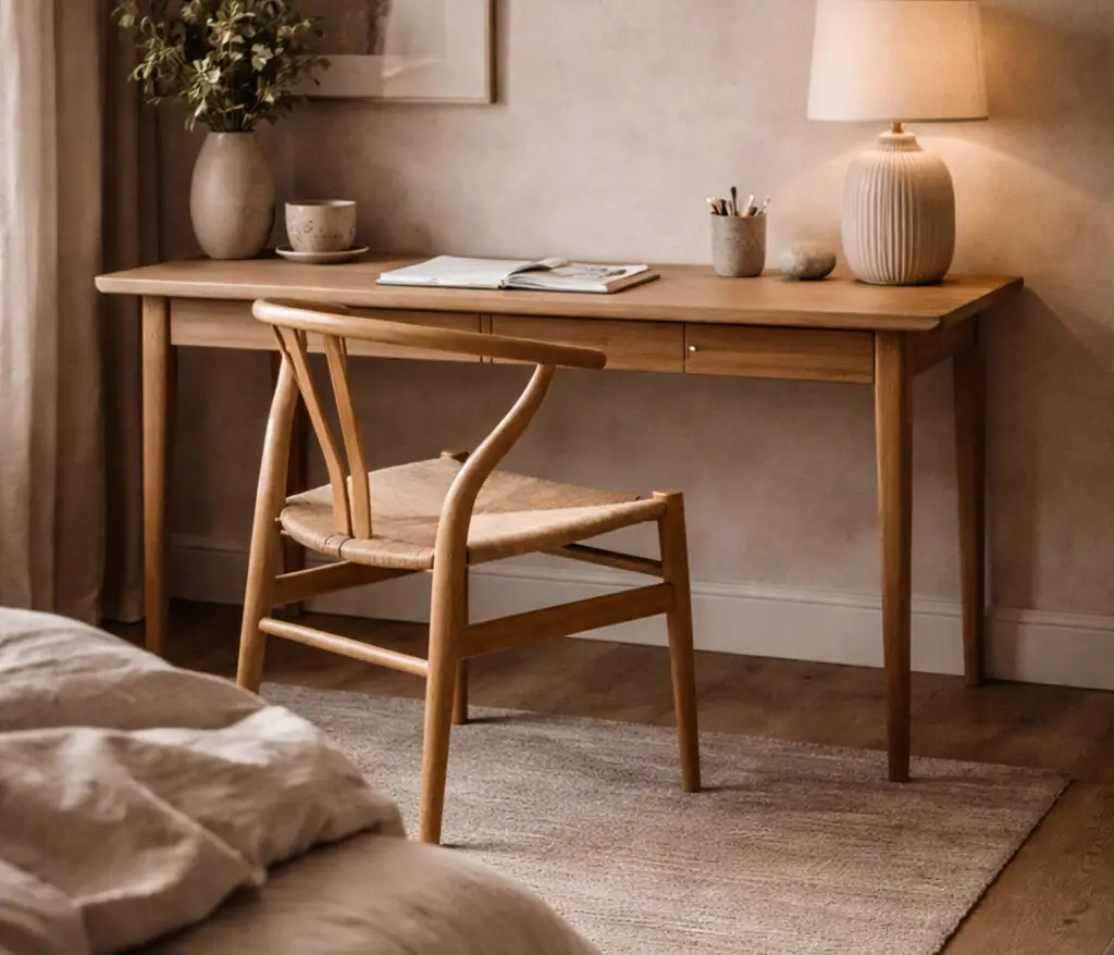 CH24 Wishbone Chair von Hans J Wegner am Schreibtisch im skandinavischen Wohnraum