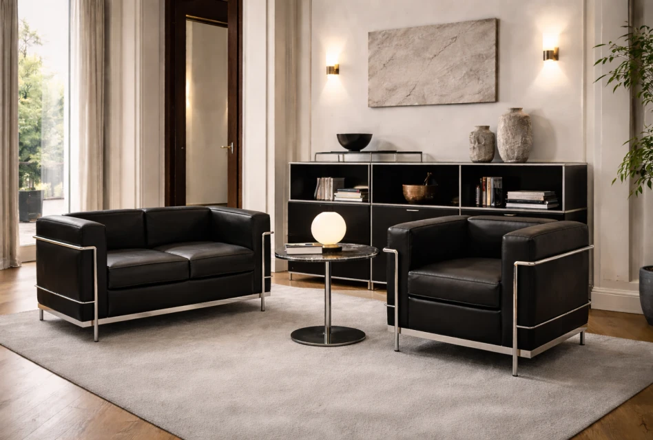 Cassina LC2 Sessel von Le Corbusier im modernen Wohnzimmer