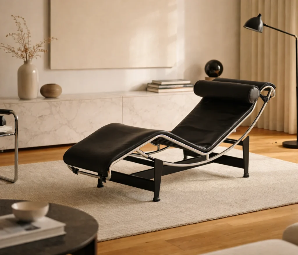 Cassina LC4 Liege von Le Corbusier im modernen Wohnzimmer