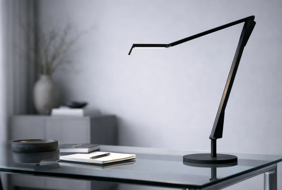 Kartell Aledin Tec LED Schreibtischleuchte auf modernem Schreibtisch im Homeoffice