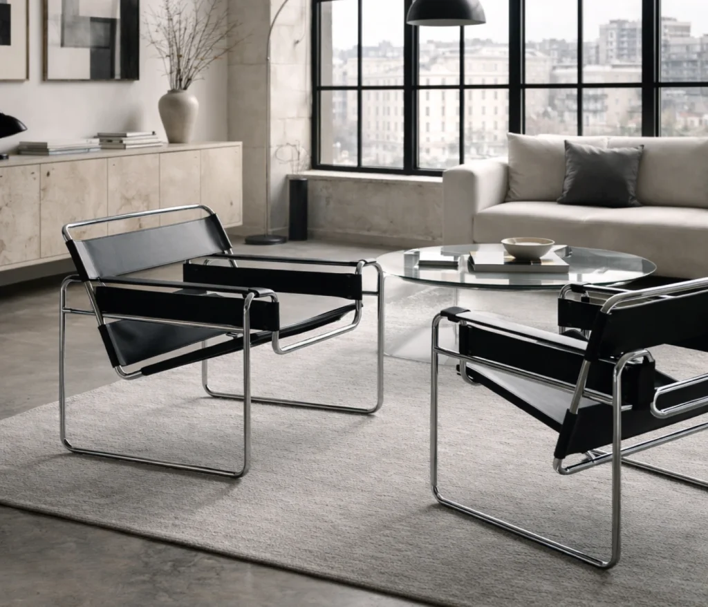 Knoll Wassily Chair Bauhaus Sessel von Marcel Breuer im modernen Wohnzimmer