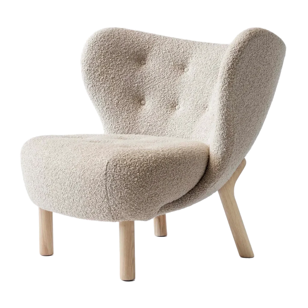 &Tradition Little Petra VB1 Sessel mit Textilbezug Karakorum auf weiß geölter Eiche, Design von Viggo Boesen