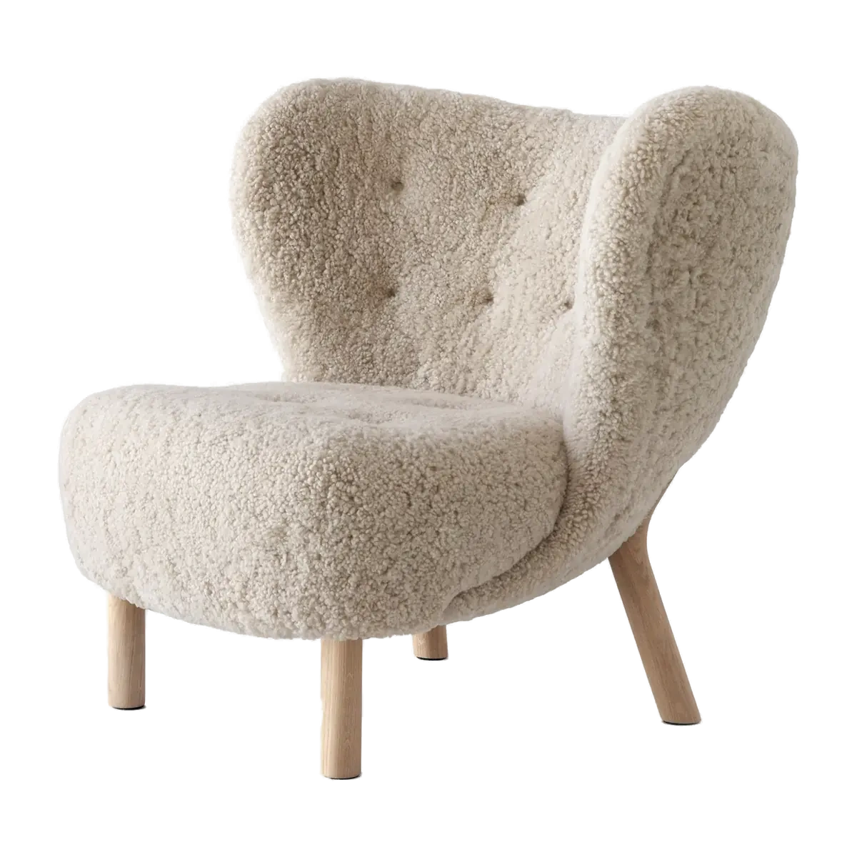 &Tradition Little Petra VB1 Sessel mit Schaffell Moonlight auf weiß geölter Eiche, Design von Viggo Boesen