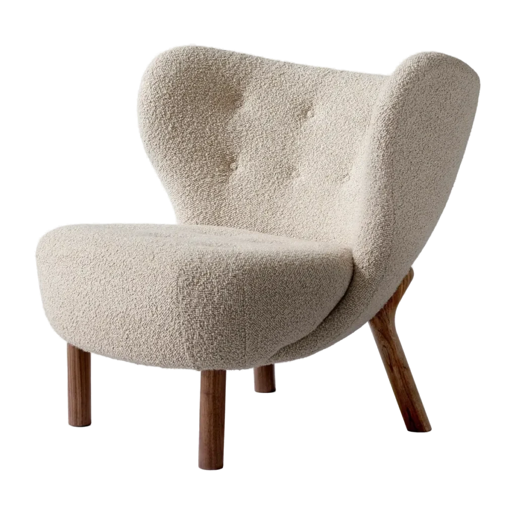 &Tradition Little Petra VB1 Sessel mit Textilbezug Karakorum auf geölter Walnuss, Design von Viggo Boesen