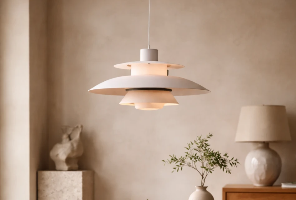 PH 5 Pendelleuchte von Poul Henningsen mit mehrschichtigem Schirmdesign im Wohnzimmer