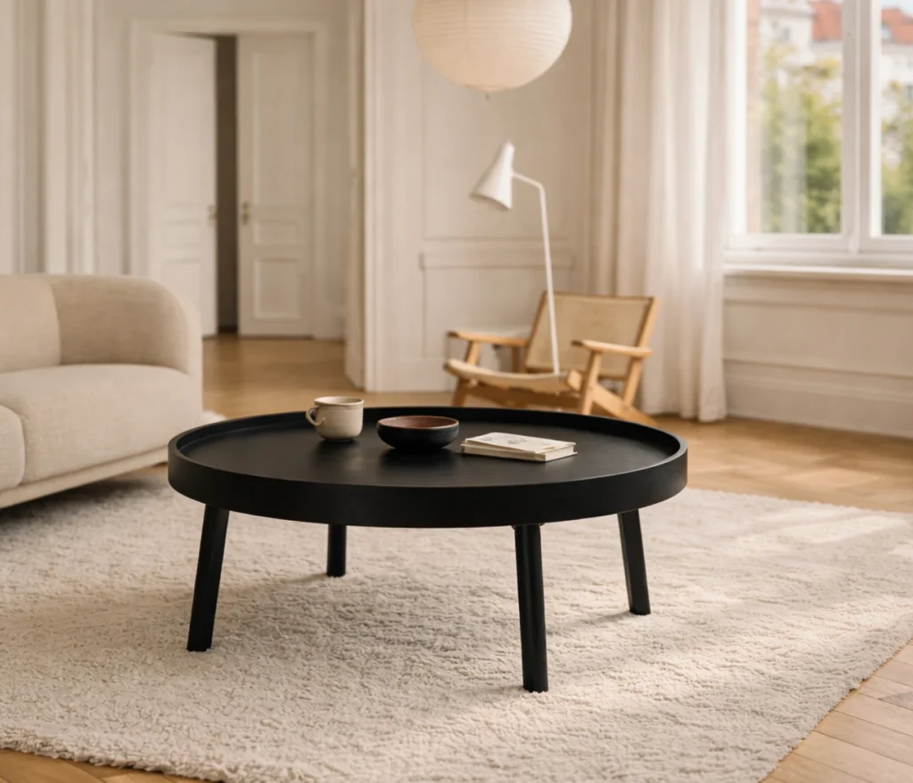 Muuto Around Coffee Table schwarzer Couchtisch im skandinavischen Wohnzimmer