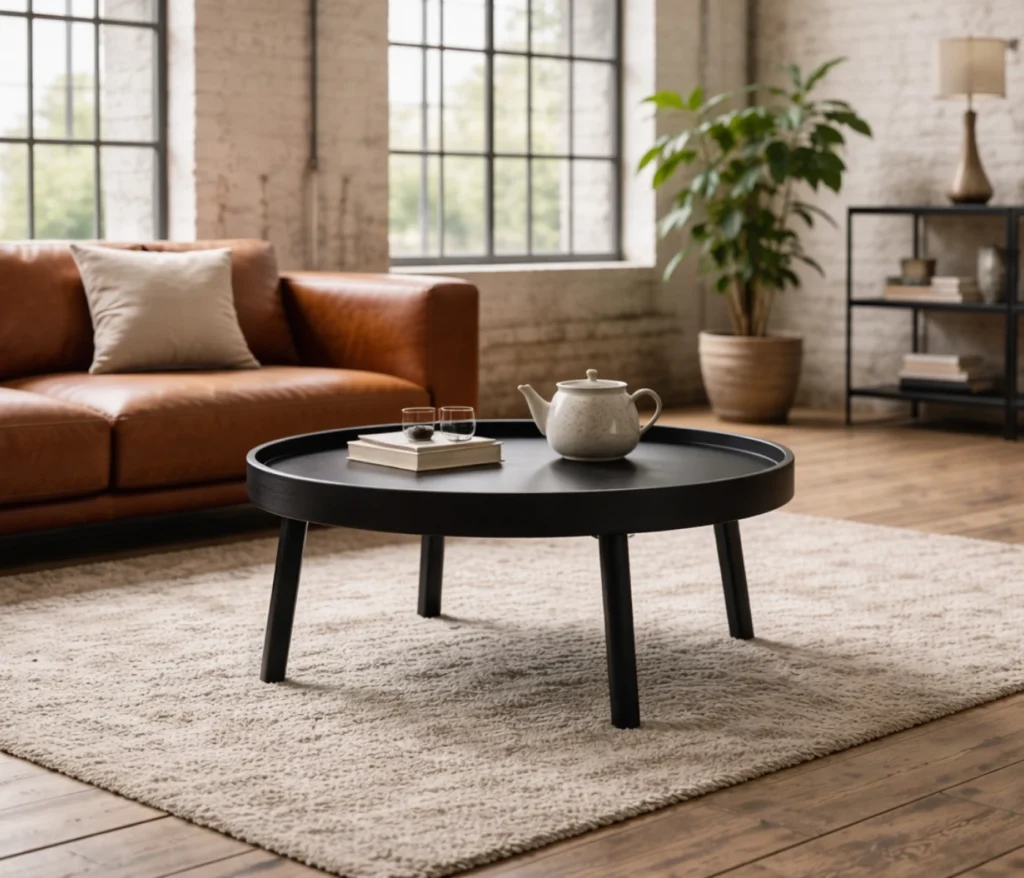 Muuto Around Coffee Table schwarzer Couchtisch im skandinavischen Wohnzimmer
