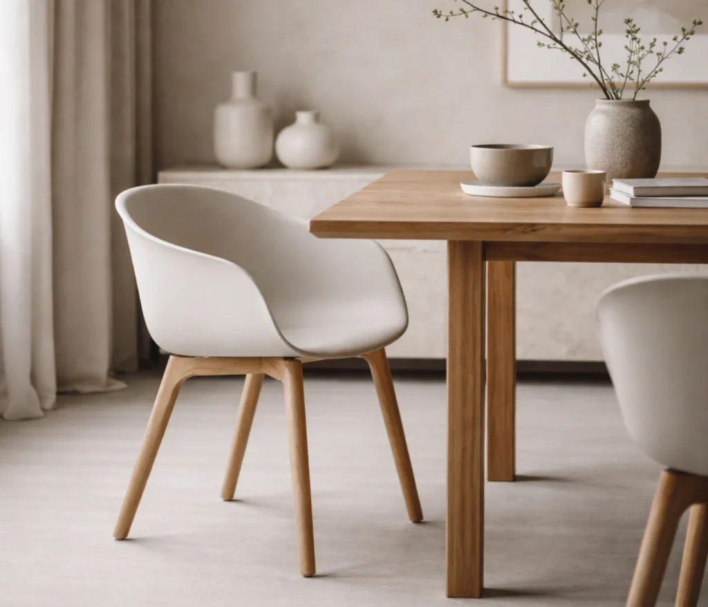 Muuto Fiber Chair Esszimmerstuhl im skandinavischen Esszimmer mit Holztisch