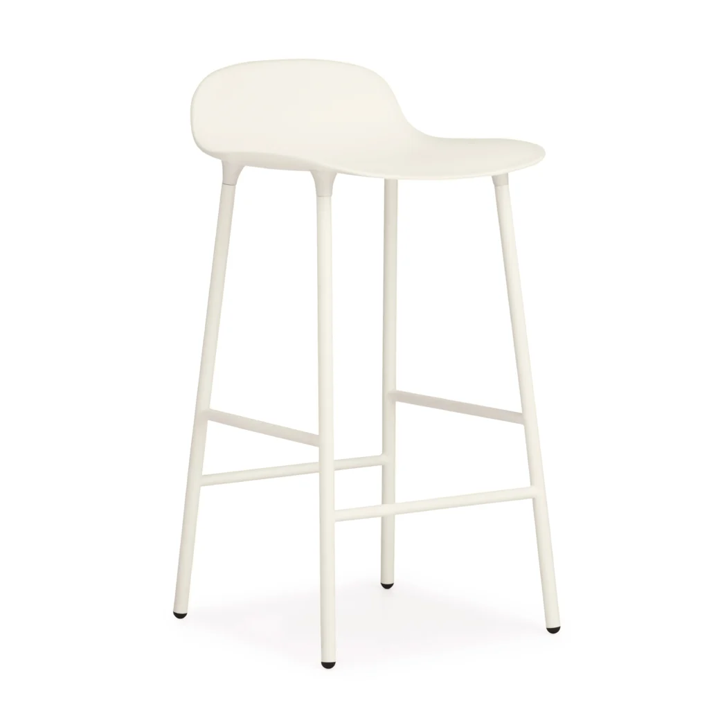 Normann Copenhagen Form Barhocker mit 65 cm Sitzhöhe in Weiß mit Metallbeinen, Design Simon Legald