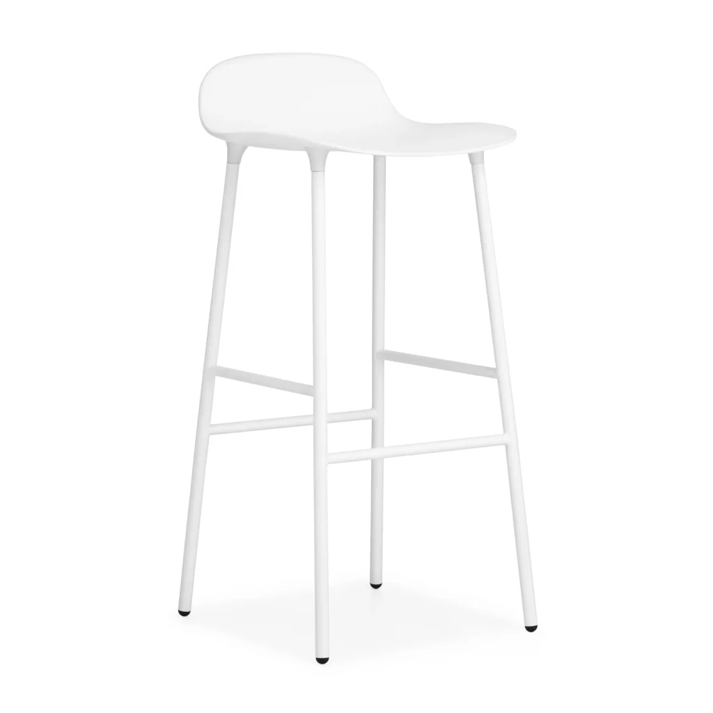 Normann Copenhagen Form Barhocker mit 75 cm Sitzhöhe in Weiß mit Metallbeinen, Design Simon Legald