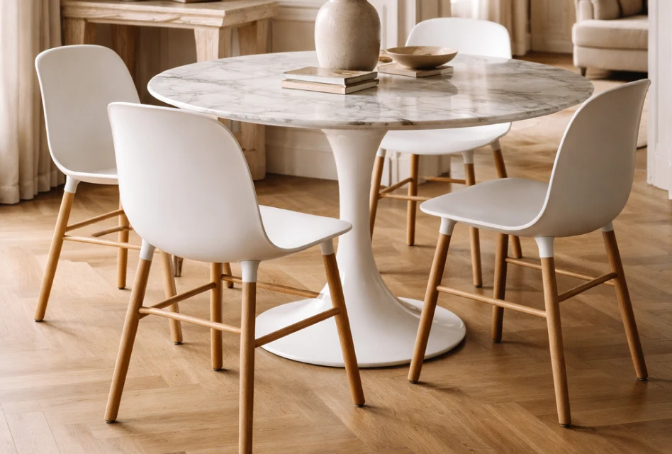 Normann Copenhagen Form Chair Esszimmerstühle im skandinavischen Design an rundem Esstisch