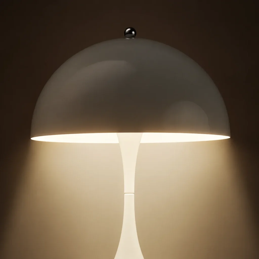 Louis Poulsen Panthella eingeschaltet, warmes Licht unter dem Schirm