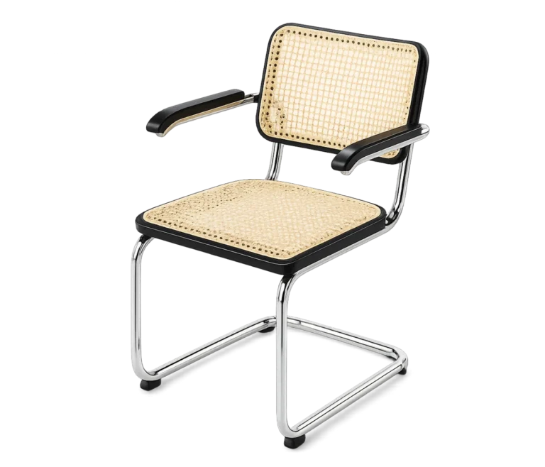 Thonet Freischwinger S 64 Stuhl von Marcel Breuer mit Rohrgestell und Wiener Geflecht