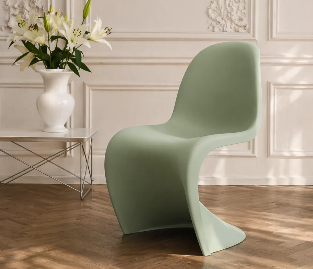 Panton Chair in hellgrün im klassischen Interior – Designklassiker von Verner Panton