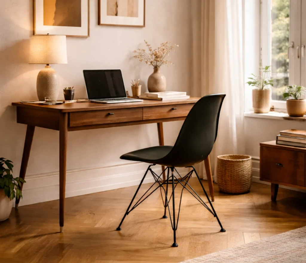 Eames Plastic Side Chair DSR von Vitra als Stuhl am Schreibtisch im Homeoffice
