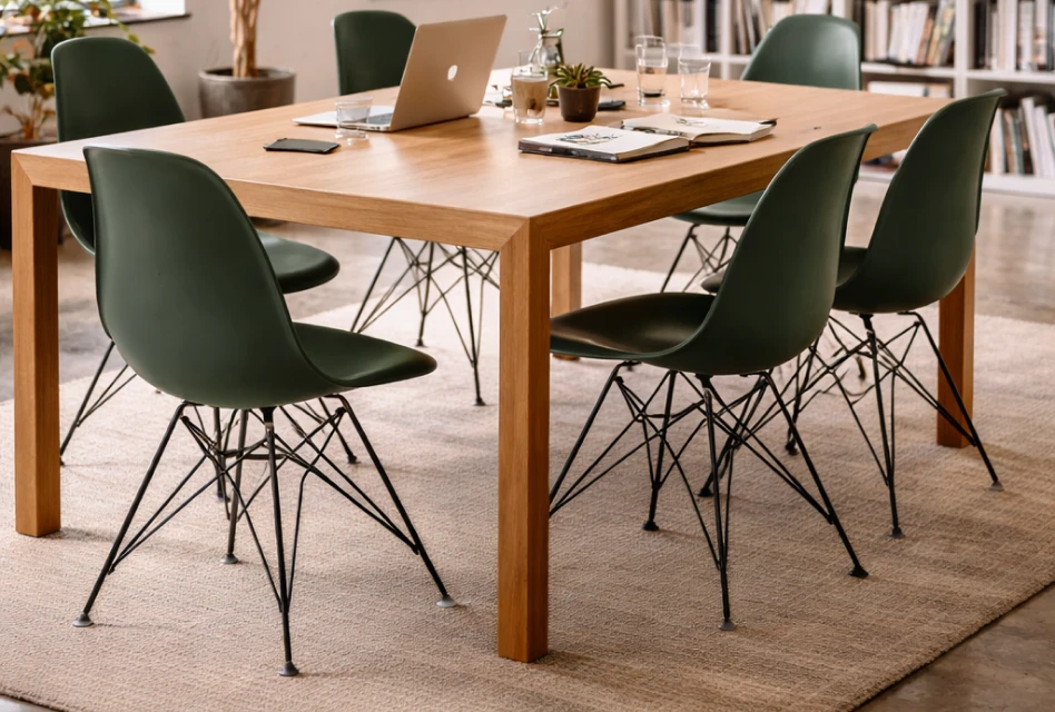 Eames Plastic Side Chair DSR Stühle von Vitra am Esstisch im Mid Century Stil