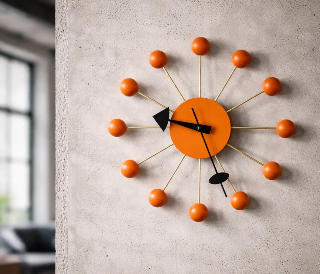 Nelson Ball Clock orange Mid Century Wanduhr von George Nelson
