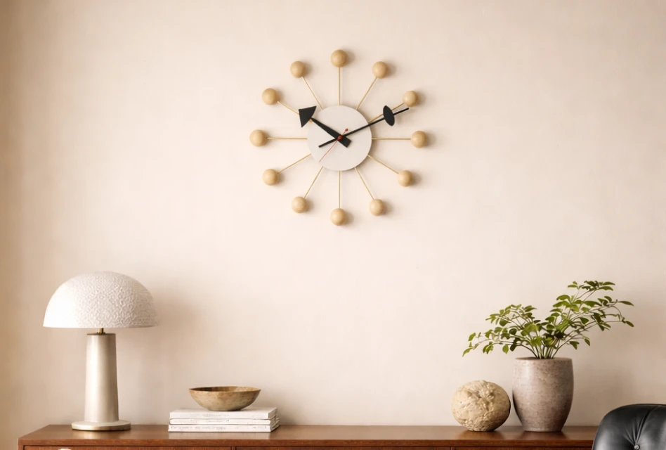 Nelson Ball Clock Wanduhr Designklassiker von George Nelson an Wohnzimmerwand